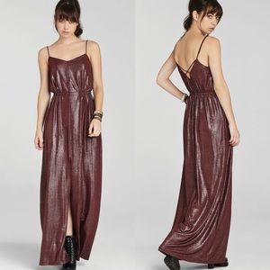BCBGeneration Slit Front Metallic Maxi Dress